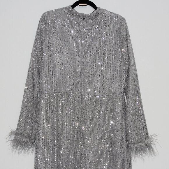 Arma Cool Silver Glitter Sequin Long Sleeve Maxi Dress Size 16 - Picture 8 of 12